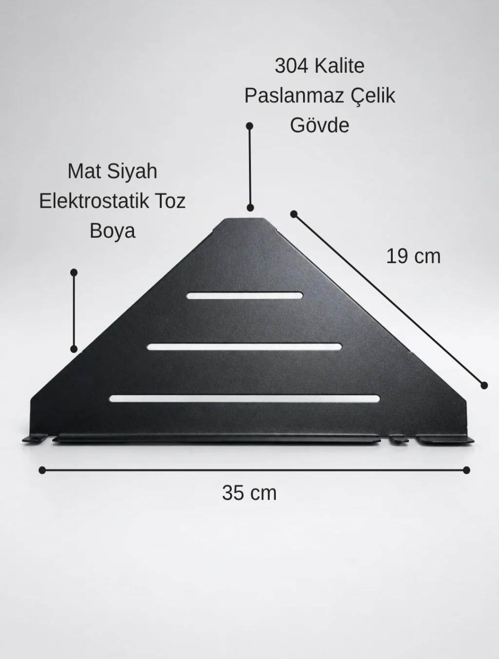 Paslanmaz Çelik Askılı Köşe Duş Rafı - 3 Kanallı
