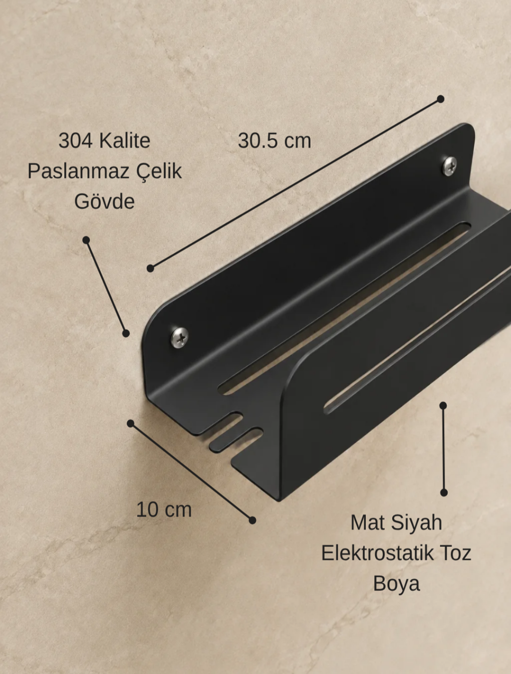 Mat Siyah Paslanmaz Çelik Duş Rafı